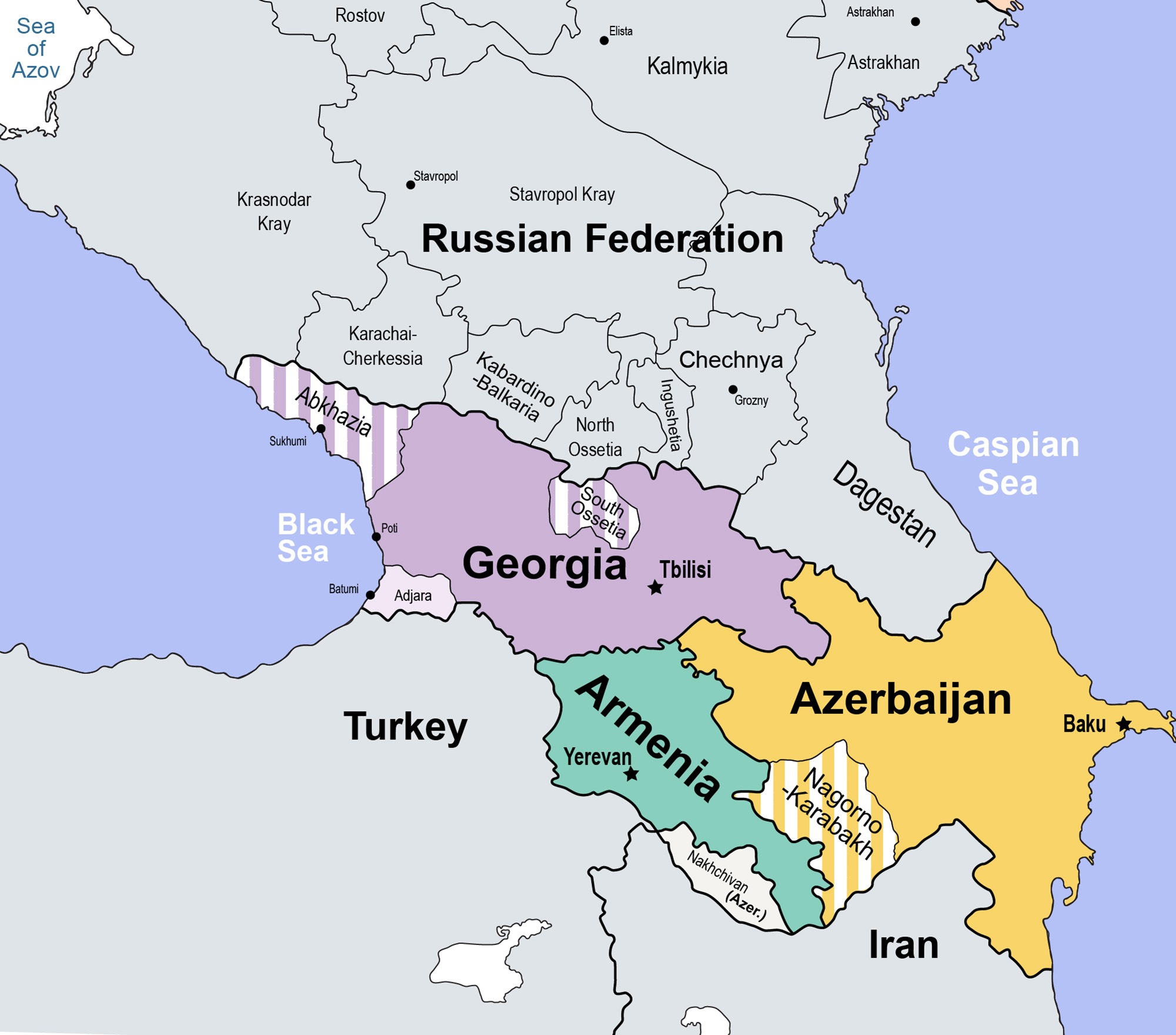 Map of South Caucasus. Source: Jeroenscommons, Wikimedia Commons