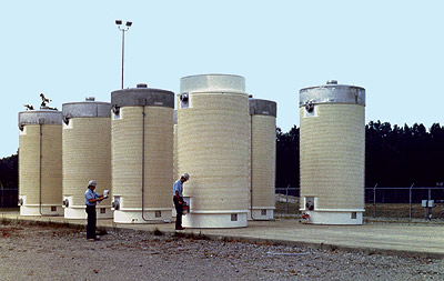 Monitoring of vertical dry storage casks.  Image from: http://www.nrc.gov/reading-rm/doc-collections/fact-sheets/dry-cask-storage.html, last accessed 5/2/16.