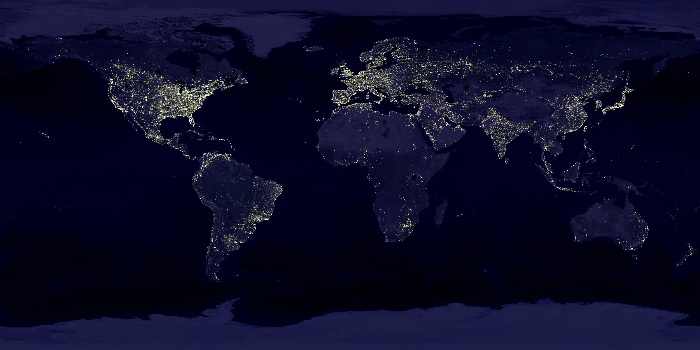 The Earth at Night.  Image from: http://eoimages.gsfc.nasa.gov/images/ imagerecords/55000/55167/earth_lights_lrg.jpg, last accessed 4/23/16.