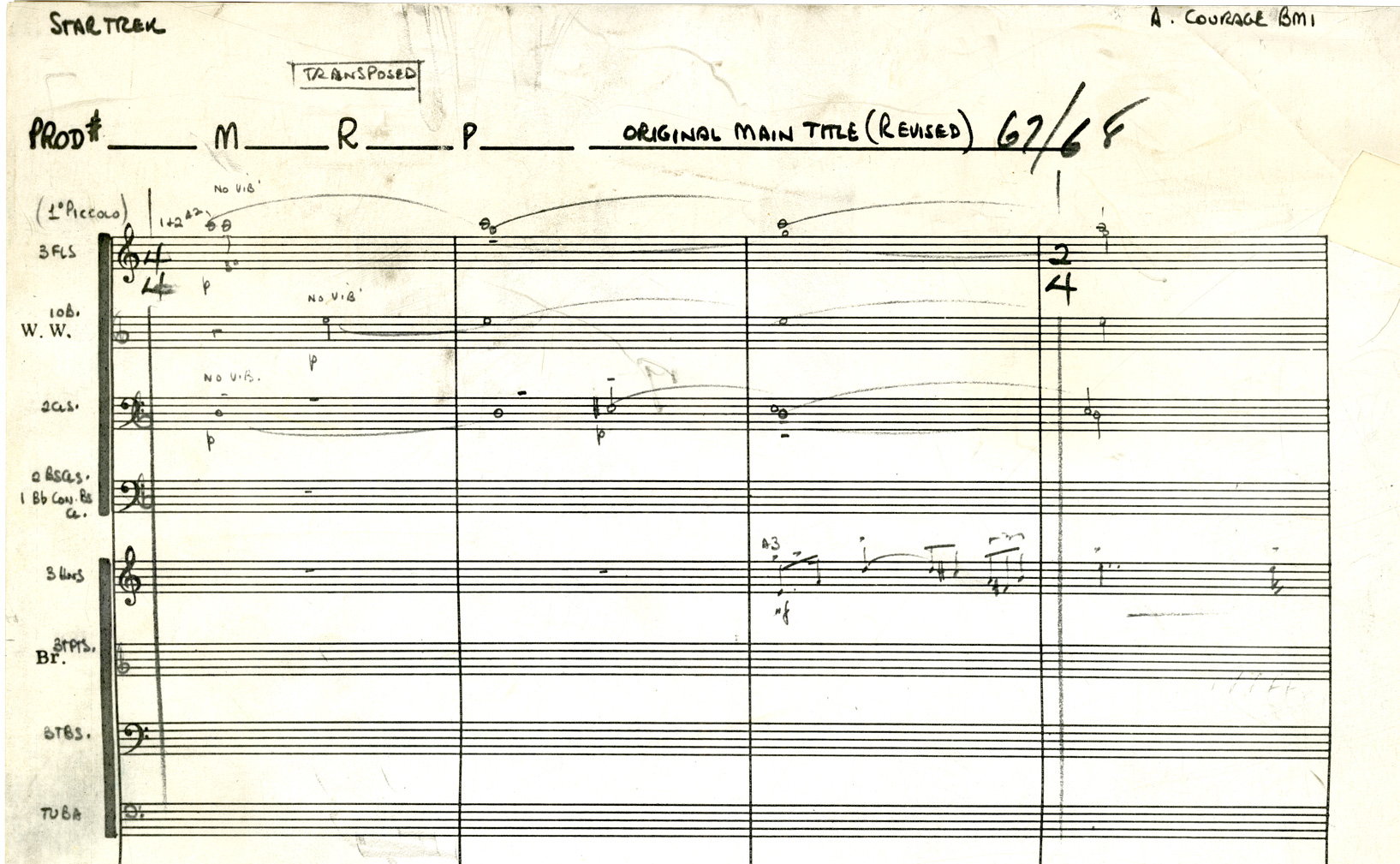 A reproduction of the original Alexander Courage ’41E score of the Star Trek theme is part of the Alexander Courage Collection at Eastman’s Sibley Music Library. The collection includes many of Courage’s original scores, scripts, sketches, notes, and recordings for films and television productions; arranged scores for pops orchestras and awards broadcasts; and sheet music, personal papers, and professional as well as personal photographs.