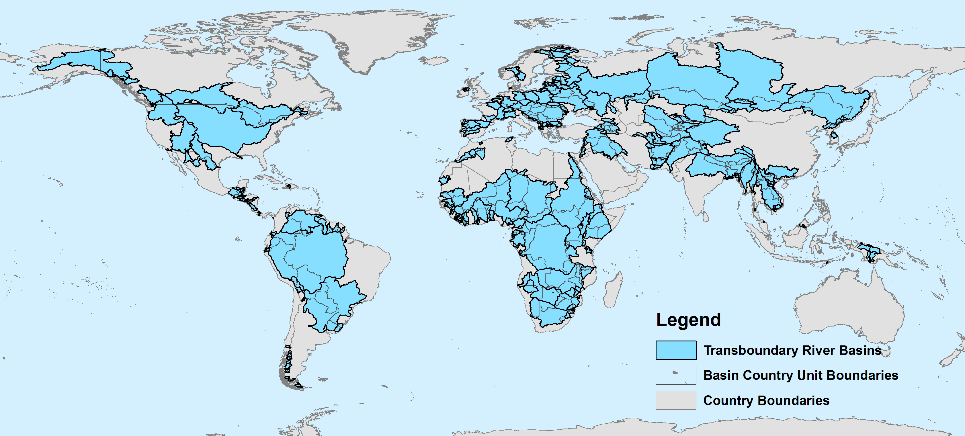Map of the world's transboundary river basins.  Image from: http://twap-rivers.org/#global-basins, last accessed 7/14/17.