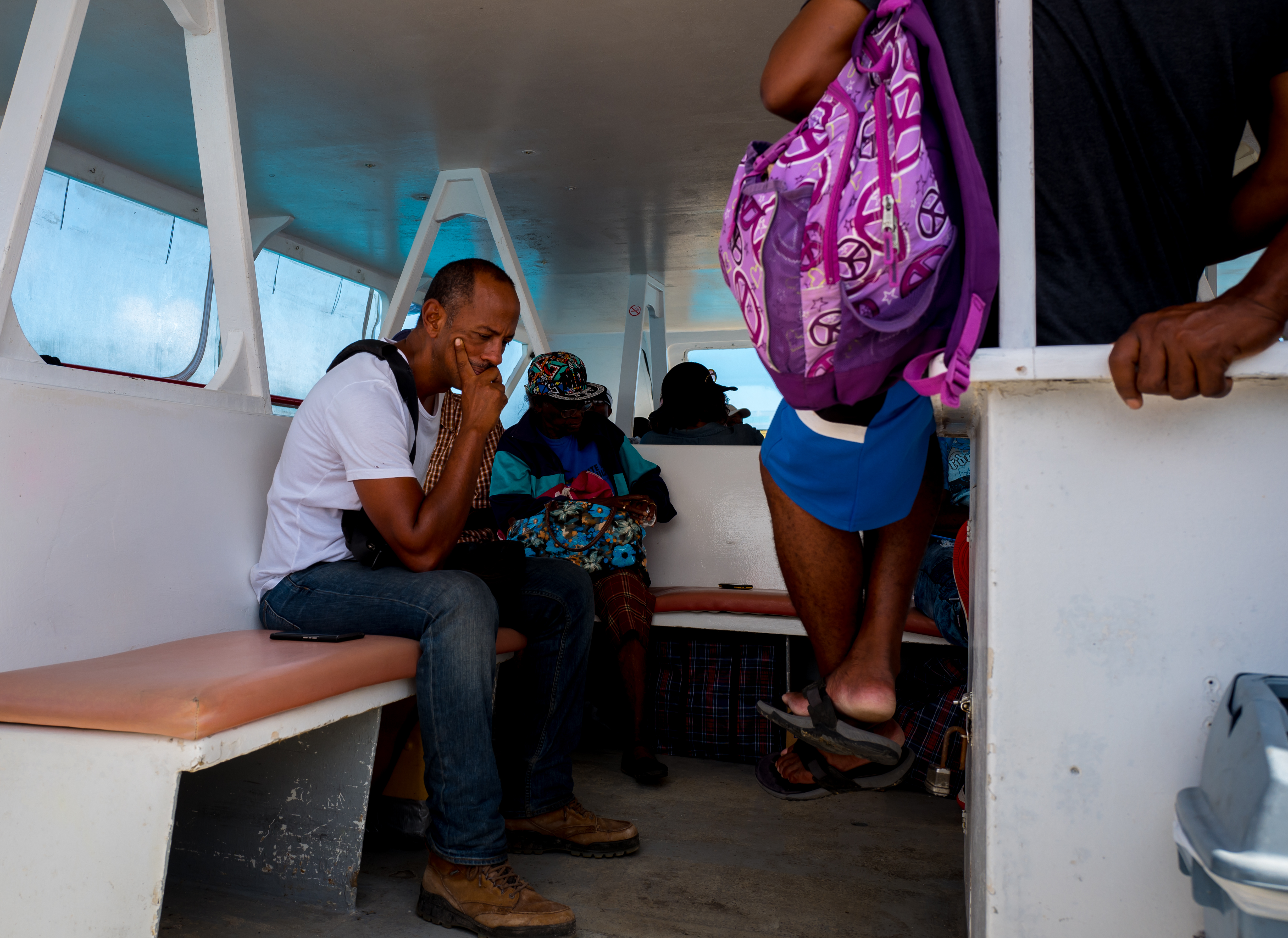 Heading to Barbuda on the Barbuda Express, a high-speed ferry, that makes the 32-mile crossing in almost any weather in about 90 minutes. Some 500 Barbudans have returned to the island since the government in Antigua lifted the mandatory evacuation order in late September 2017.