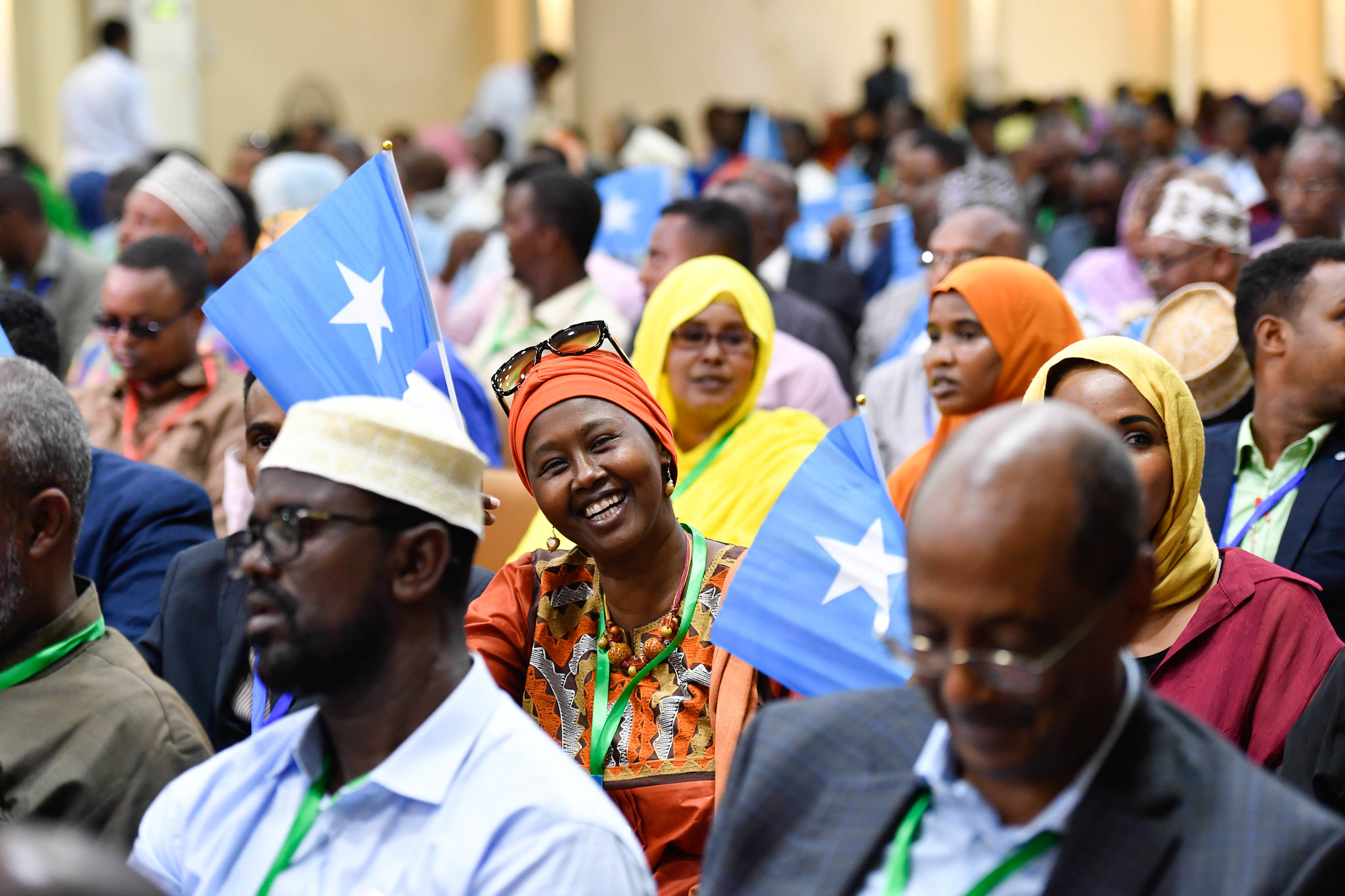 Senior  officials of the Federal Government of Somalia and Federal Member  States, UN representatives and members of civil society organizations at  the closing session of the national constitutional convention in  Mogadishu on 15 May 2018. UN Photo / Ilyas Ahmed.
