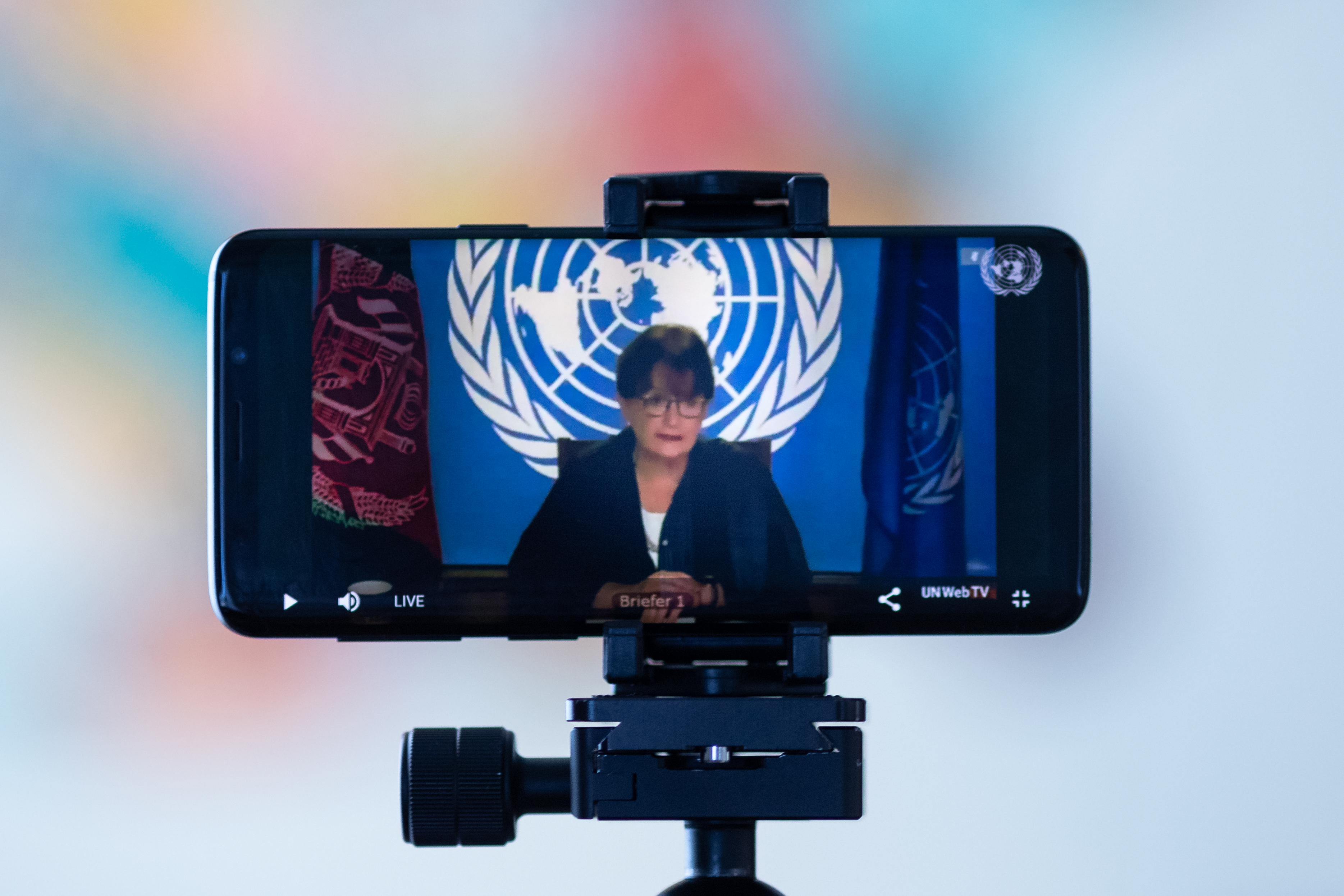 Deborah Lyons, Special Representative for Afghanistan and Head of UNAMA, briefs the Security Council virtually on 25 June, 2020. Photo credit: DPPA/Eivind Oskarson.